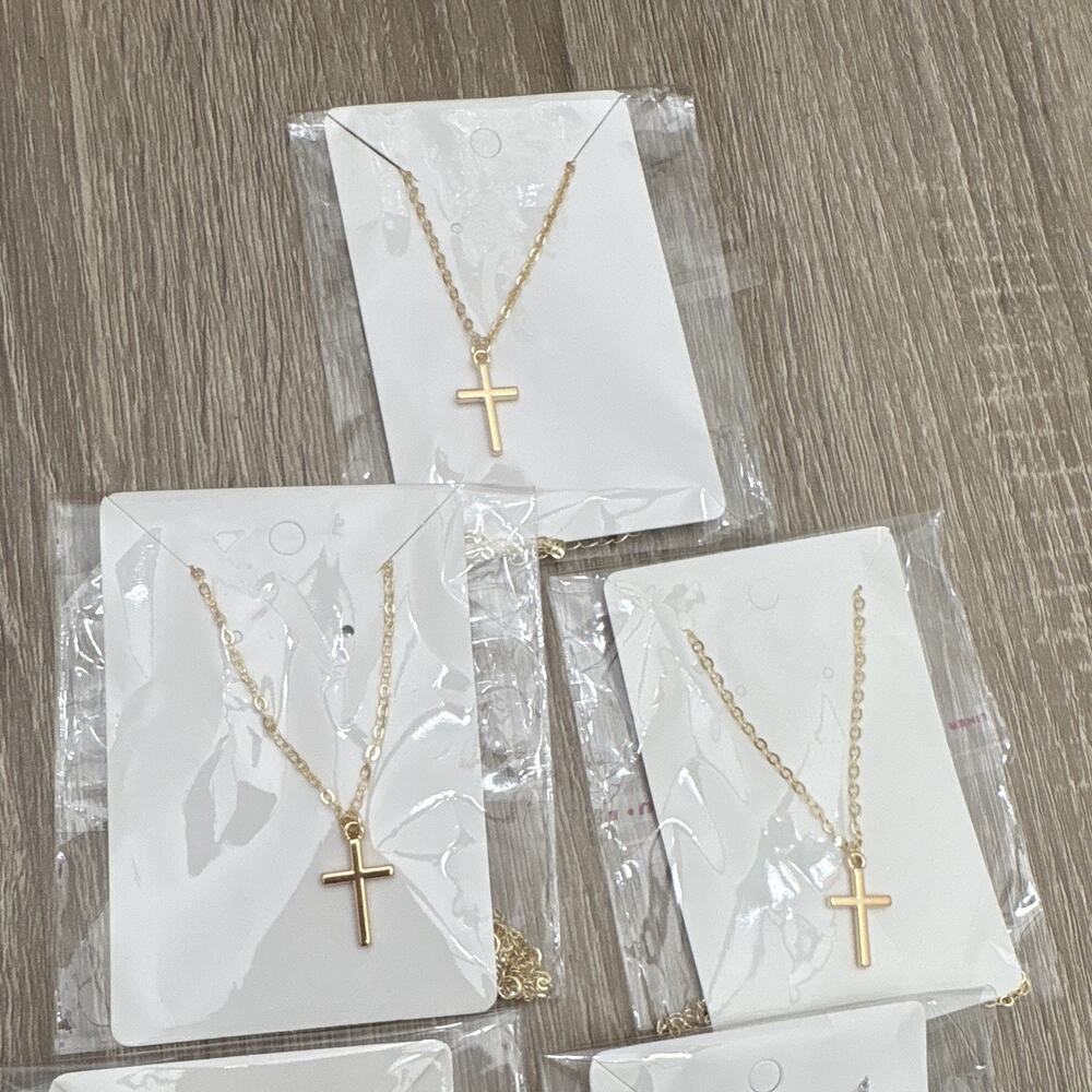 Christianity Cross Pendant Necklaces Lot on Chains, Gold Tone & Silver Tone Gift - Picture 2 of 5